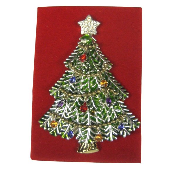 2008 AVON 5th Annual Christmas Tree Brooch Pin Signed Rhinestone Faux Pearl - Picture 7 of 10